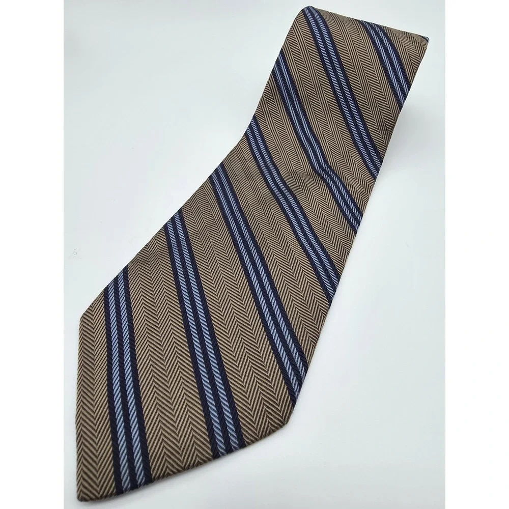 VTG Brooks Brothers 100% Silk USA Made Brown Blue Striped Tie 57